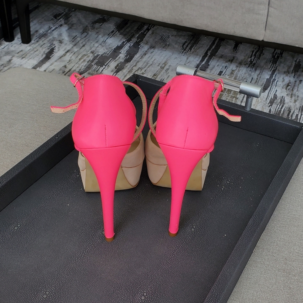 Steve Madden Hot Pink and Nude Strappy Platform Heels - Picture 4 of 11